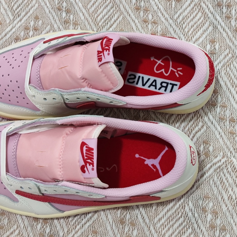 Travis Scott Pink and White Women's Low-Top Sneakers - Picture 3 of 7